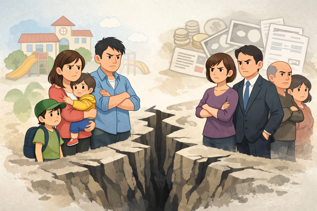 子育て世帯と子なし世帯の分断図