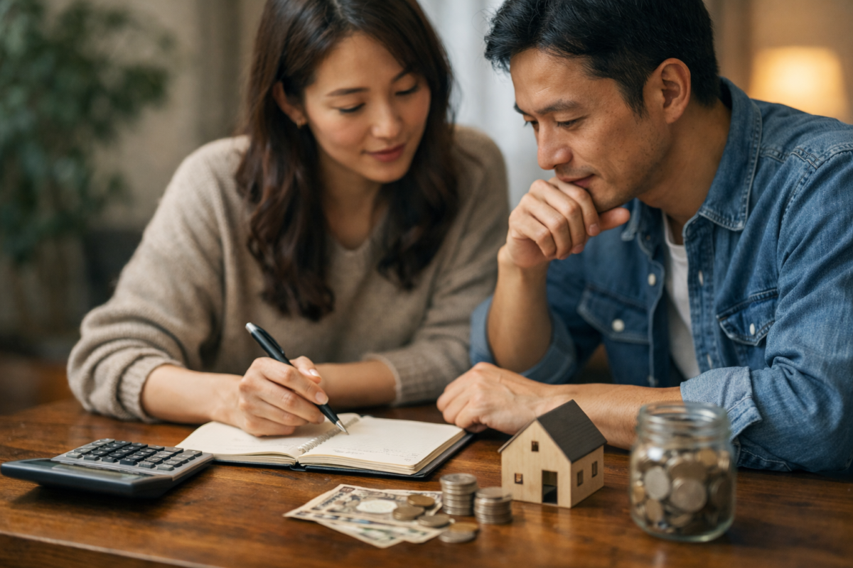 家計を考える夫婦のイメージイラスト