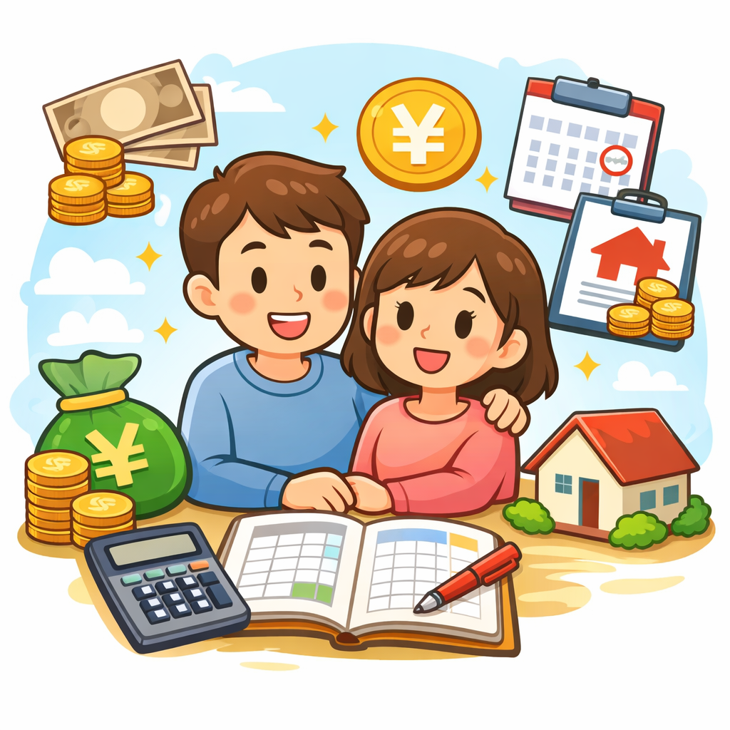 夫婦で家計を支えているイメージイラスト