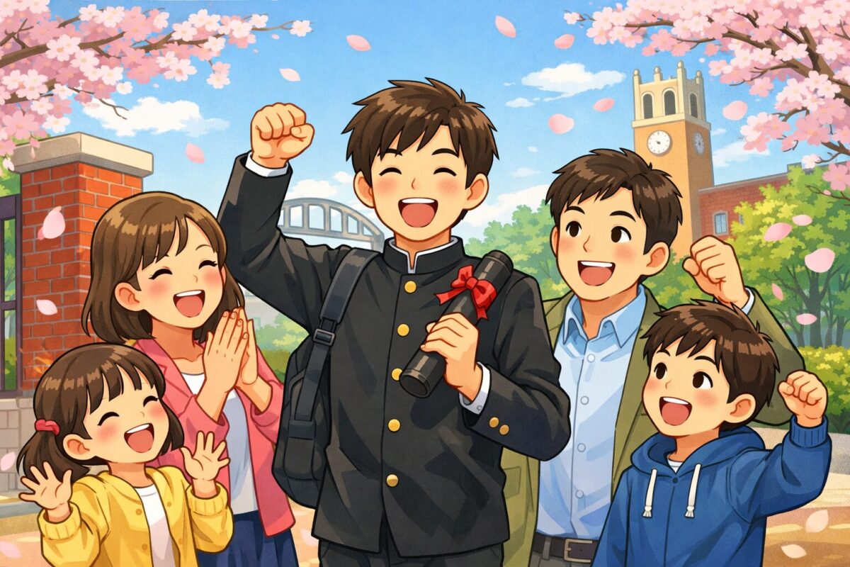 大学入学を祝う家族のイメージ