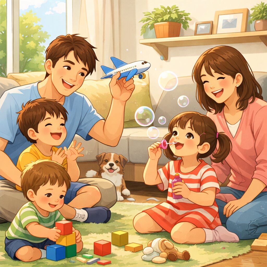 3人兄弟を育てる家庭のイメージ