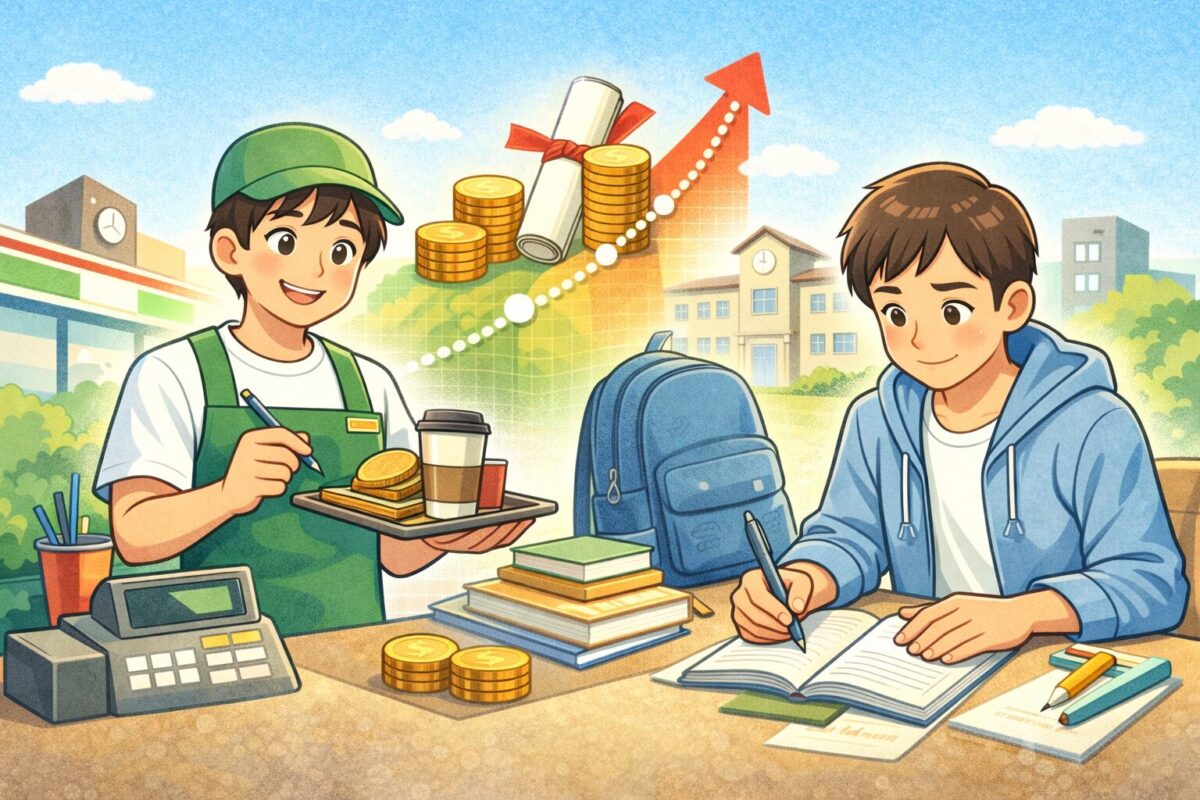 働く学生のイラスト